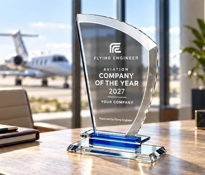 Flying Engineer Aviation Company of the Year 2027 award, a glass trophy