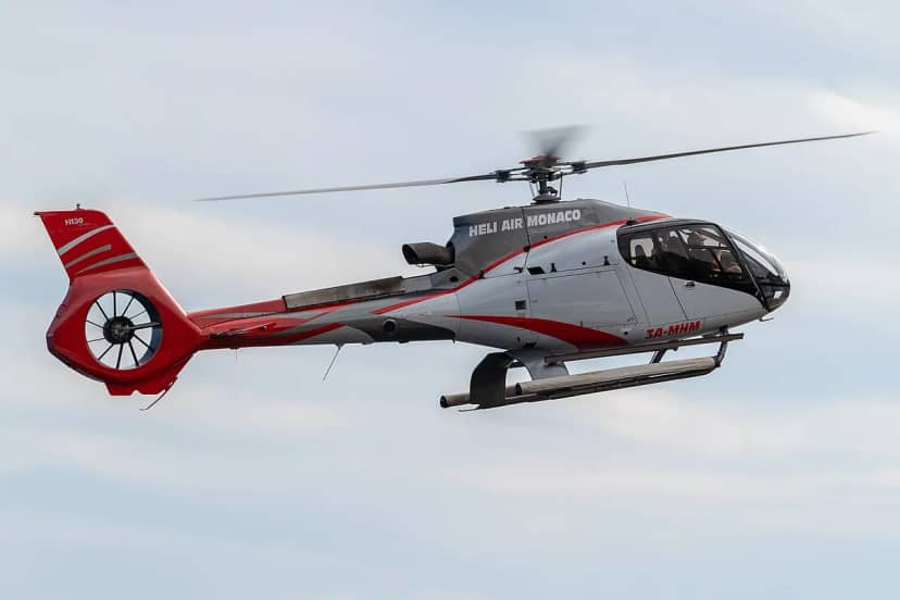 A Heli Air Monaco helicopter landing at the Monaco heliport