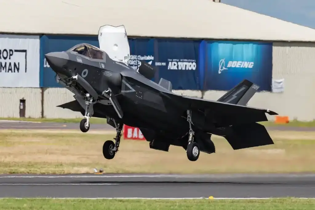 F-35A Lightning II stealth fighter jet on military airbase runway