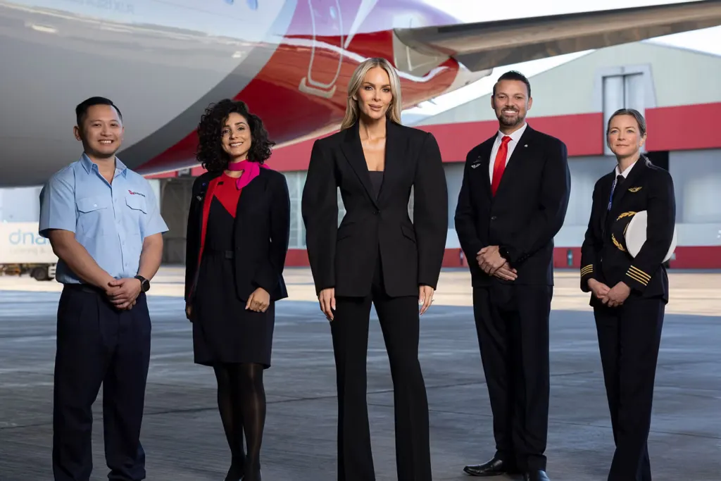 Qantas flight attendant crew members in uniform