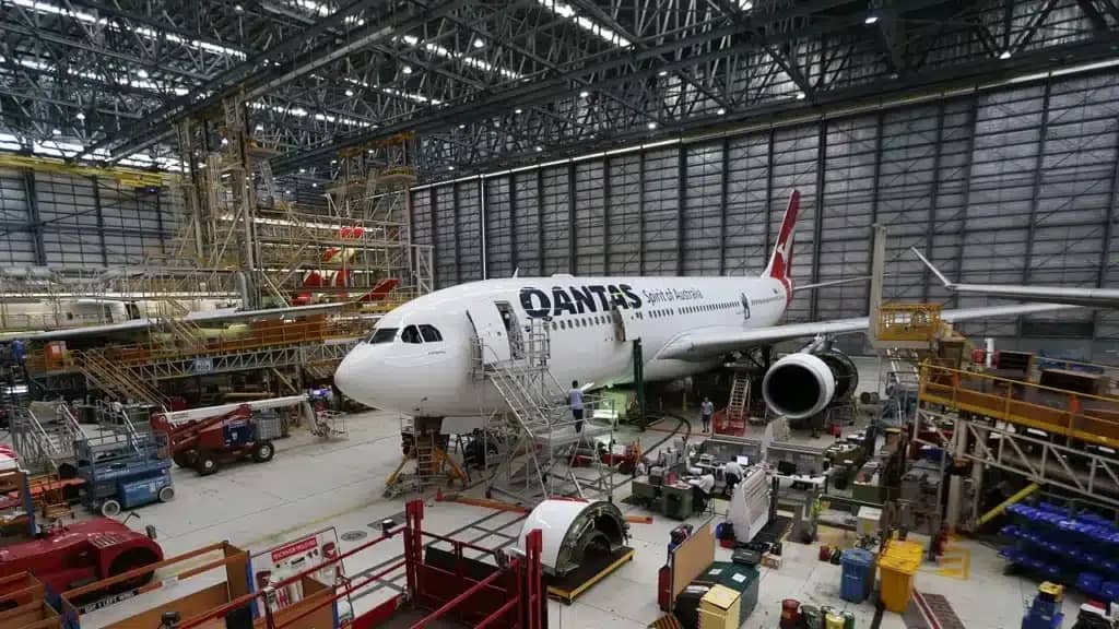 Aircraft maintenance technician performing engine inspection