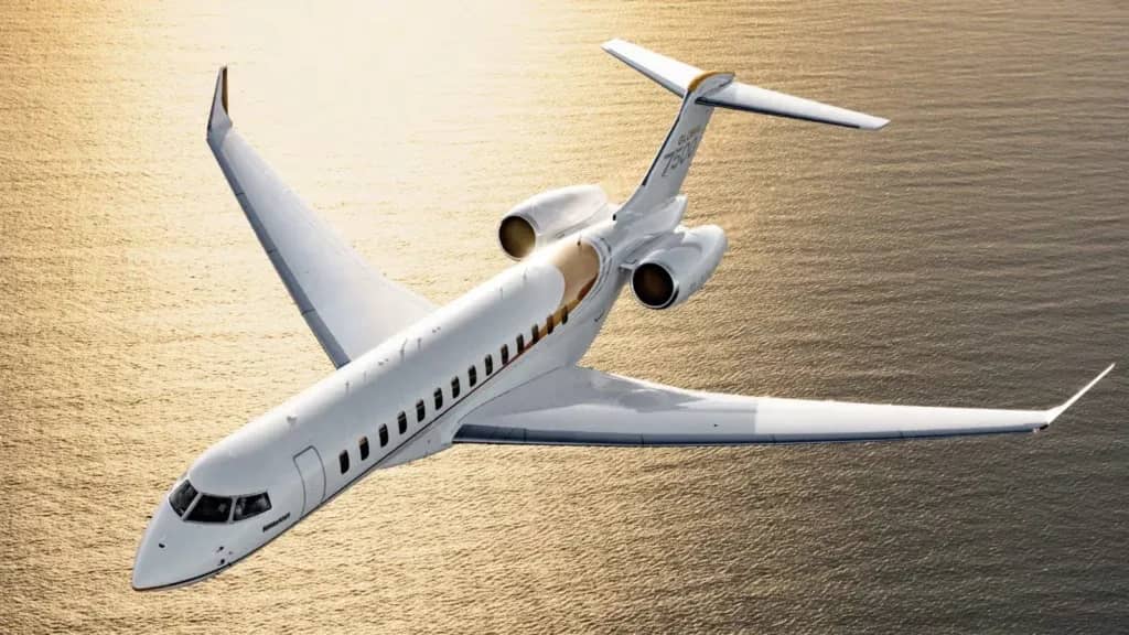Bombardier Global 7500 ultra-luxury private jet in flight