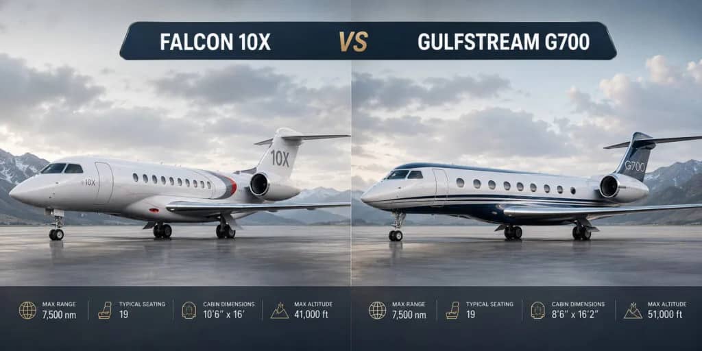 Falcon 10X vs Gulfstream G700 ultra-luxury business jets