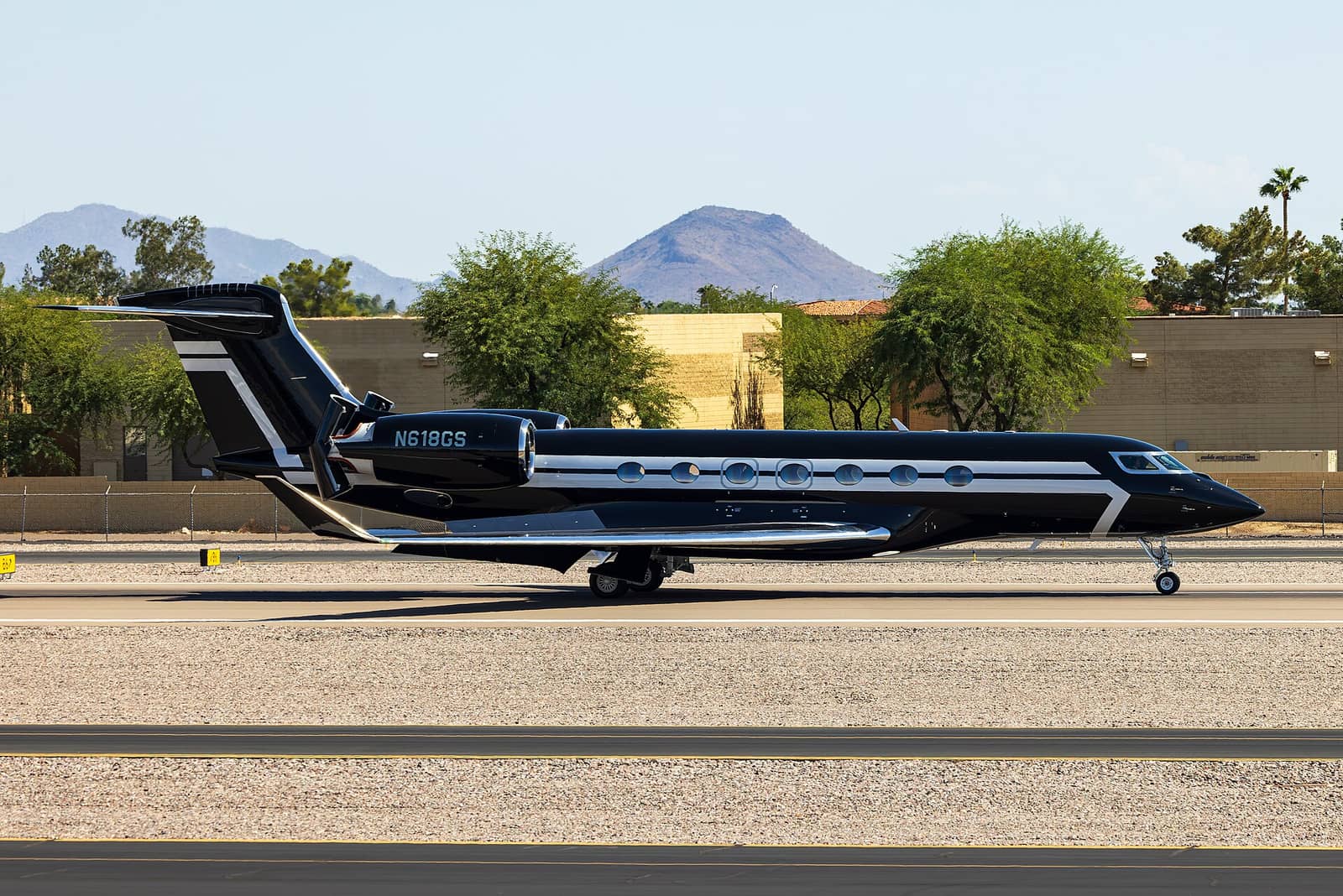 Gulfstream G600 business jet on the runway at Scottsdale Airport, Arizona