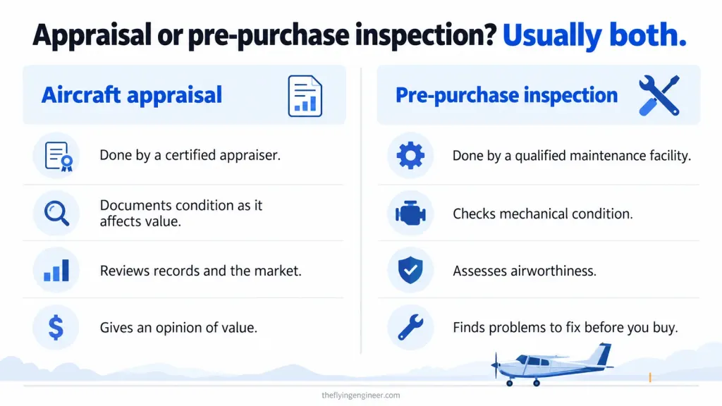 Aircraft appraisal compared with a pre-purchase inspection