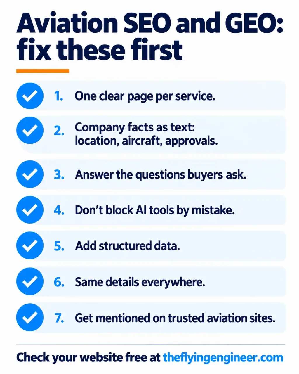Aviation SEO and GEO checklist: seven things to fix first