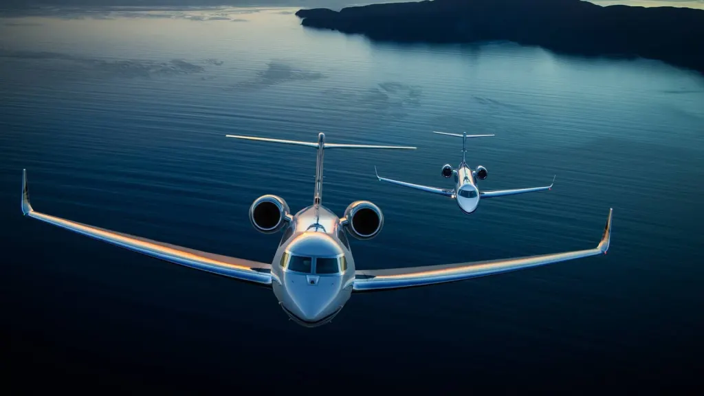 Private jets over the sea