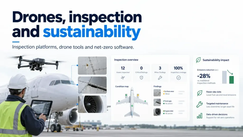 Drone inspection and sustainability software for aircraft