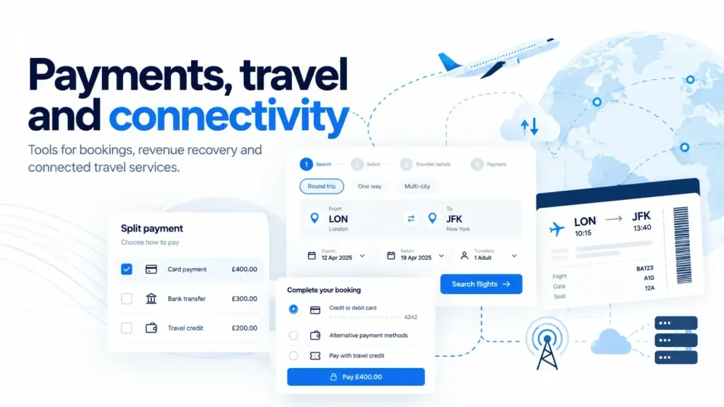 Aviation payments, travel booking and connectivity software