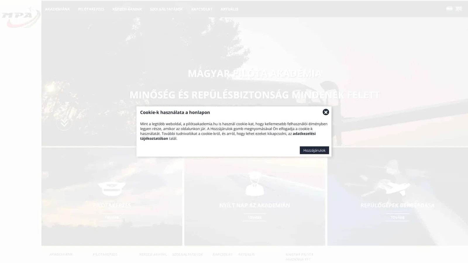 Hungarian Pilot Academy website screenshot
