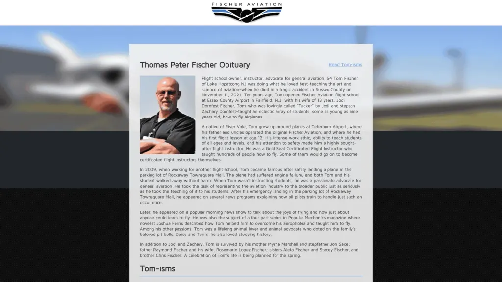Fischer Aviation website screenshot