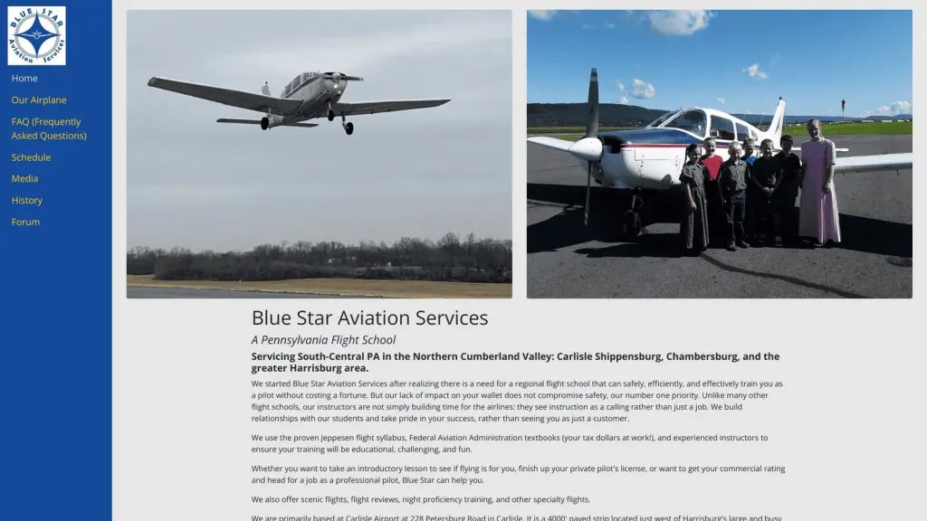 Blue Star Aviation website screenshot