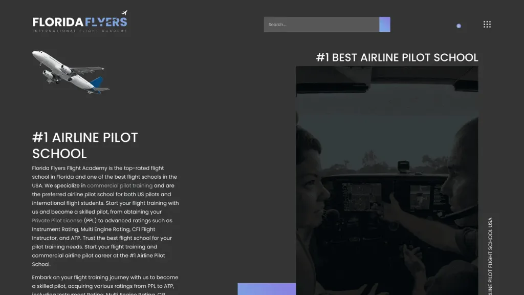 Florida Flyers European US Flight School, Inc. website screenshot