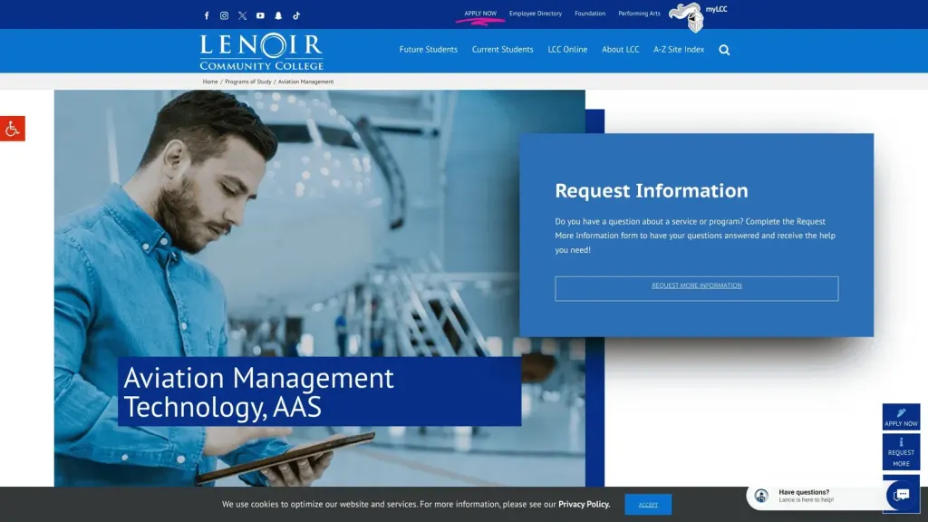 Lenoir Community College Aviation website screenshot