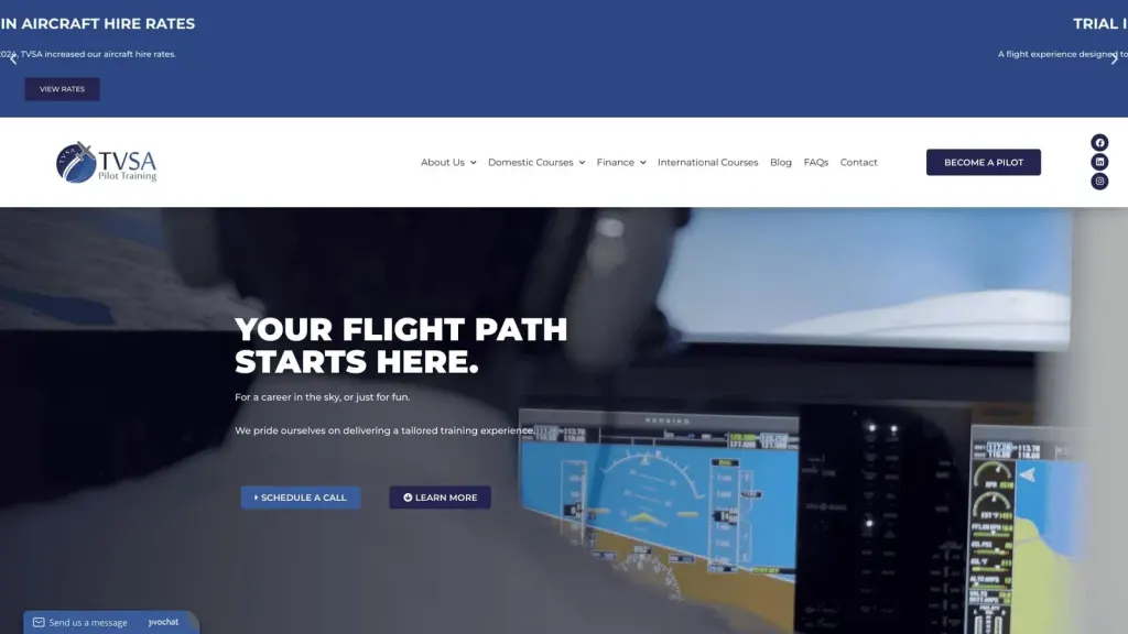 TVSA Pilot Training website screenshot
