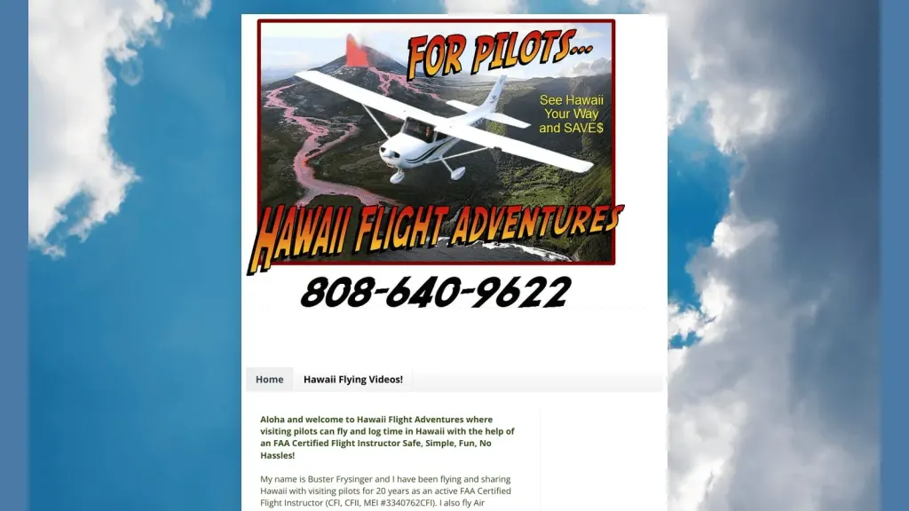 Hawaii Flight Adventures, Inc. website screenshot