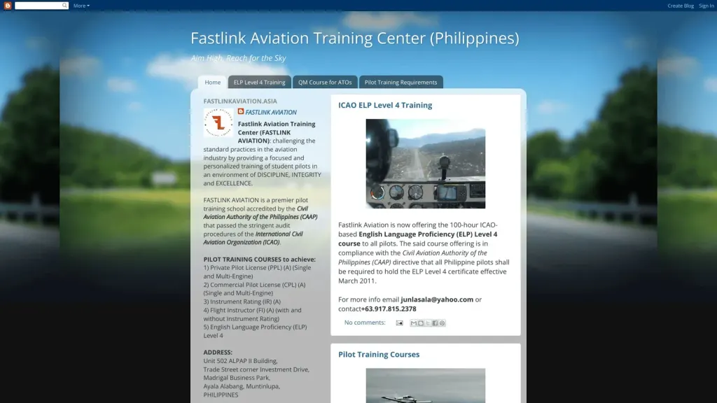 Fastlink Aviation Training Center website screenshot