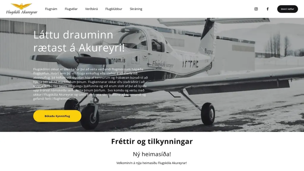 Akureyri Flight School website screenshot