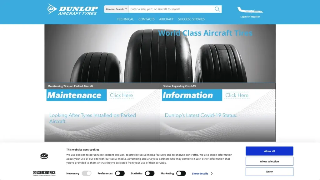 Dunlop Aircraft Tyres website screenshot