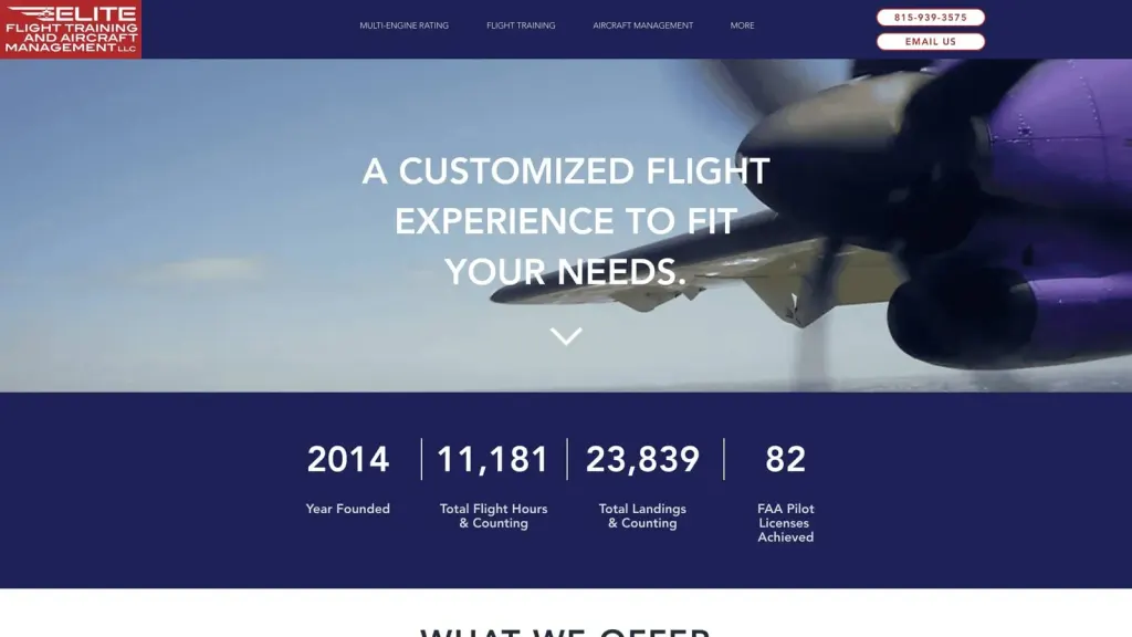 Elite Flight Training and Aircraft Management, LLC website screenshot