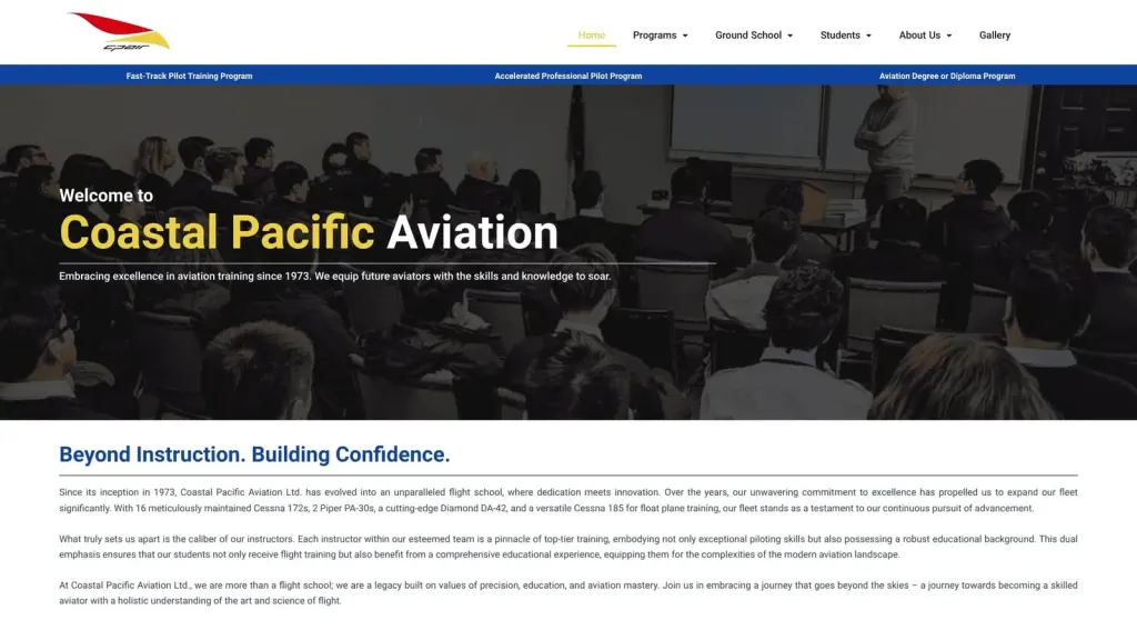 Coastal Pacific Aviation website screenshot