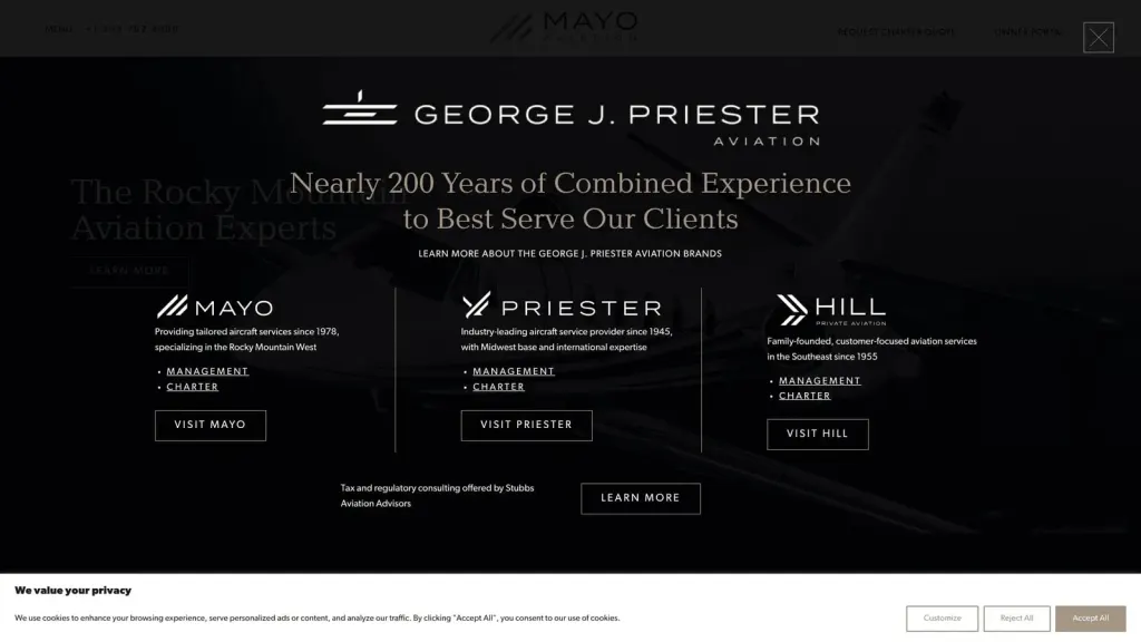 Mayo Aviation website screenshot