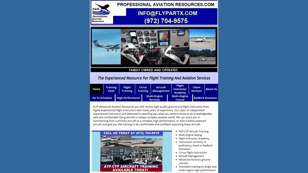 Professional Aviation Resources website screenshot