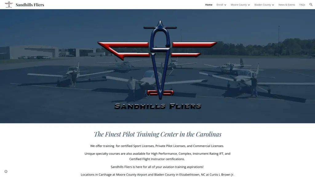 Sandhills Fliers website screenshot