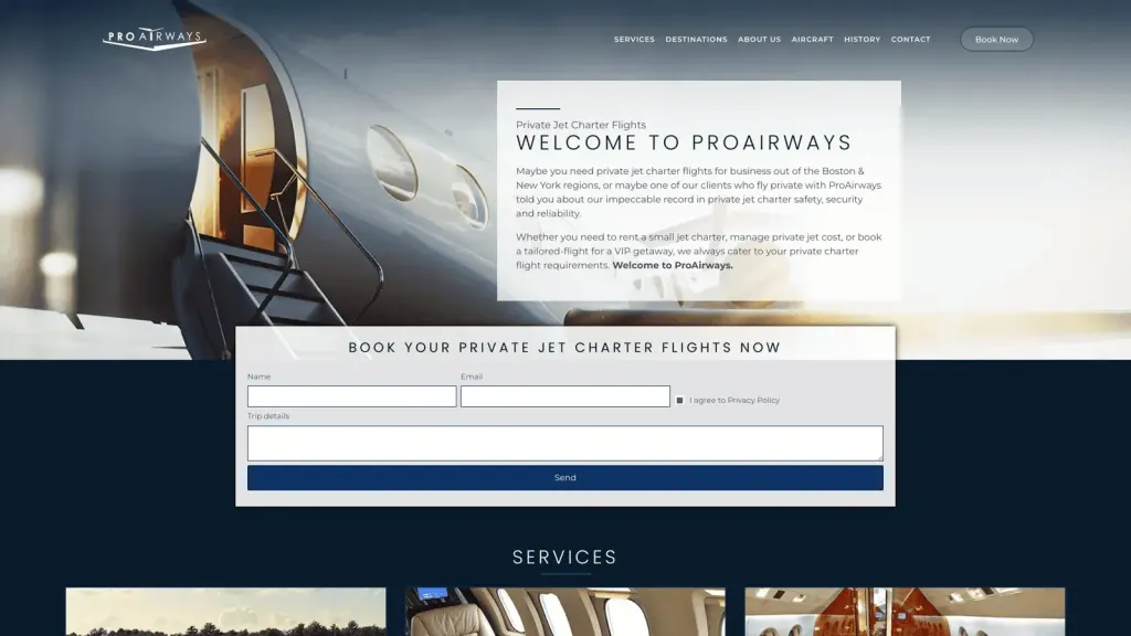 Pro Airways LLC website screenshot