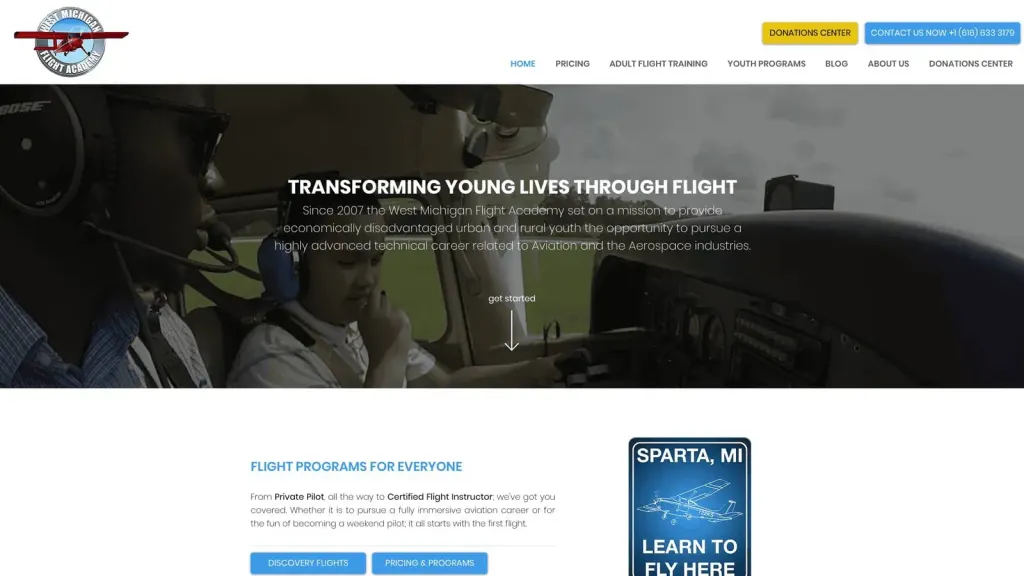 West Michigan Flight Academy website screenshot