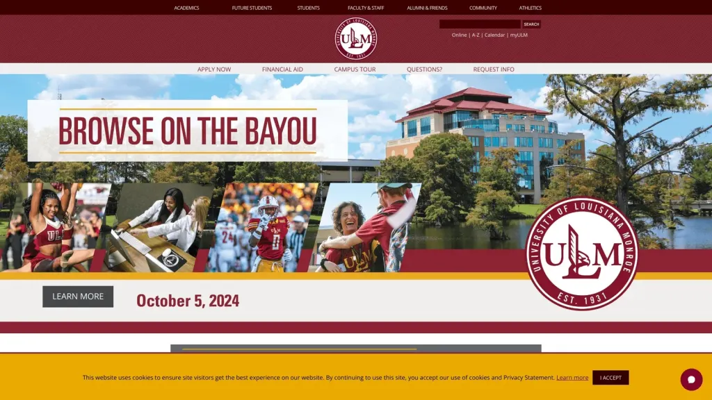 University of Louisiana at Monroe website screenshot