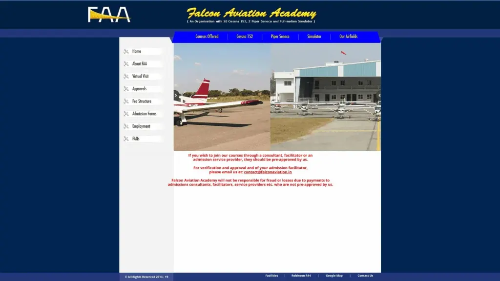 Falcon Aviation Academy website screenshot