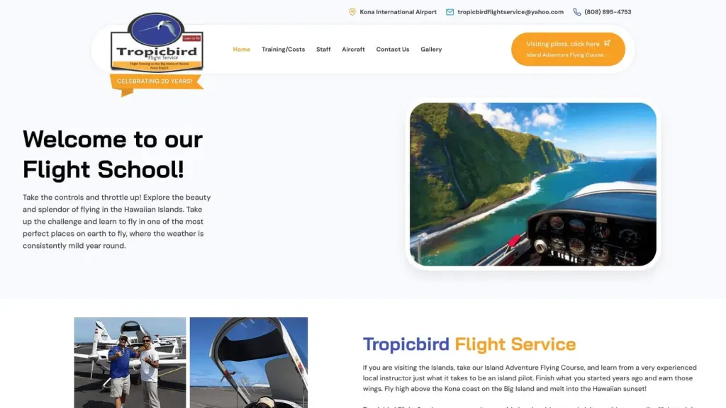 Tropicbird Flight Service website screenshot