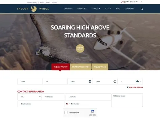 Picture of Falcon Wings company website.