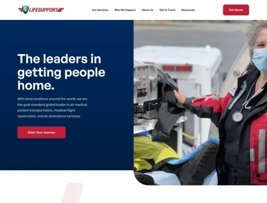 Picture of Lifesupport Air Medical Services company website.