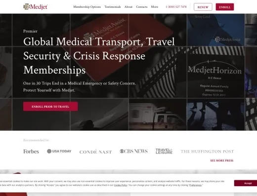 Picture of Med Jet company website.