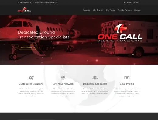 Picture of One Call Medical Transports company website.