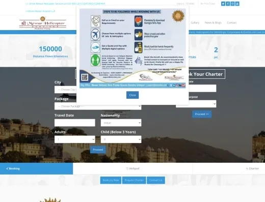 Picture of Shree Mewar Helicopter Services company website.