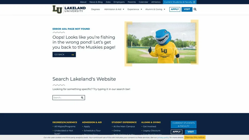 Lakeland College website screenshot