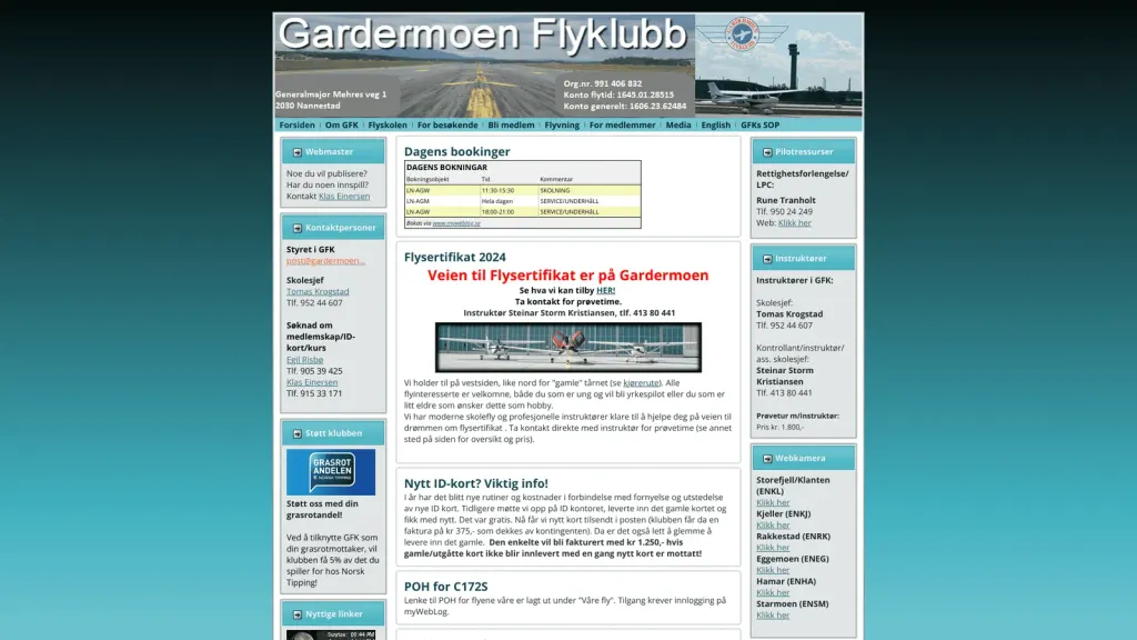 Gardermoen Flyklubb website screenshot