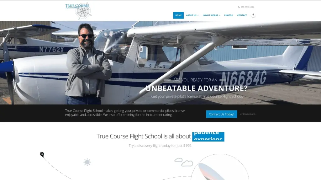 True Course Flight School website screenshot