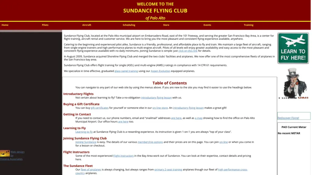 Sundance Flying Club website screenshot
