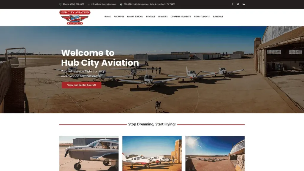 Hub City Aviation website screenshot