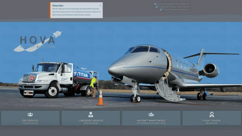 HOVA Flight Services website screenshot