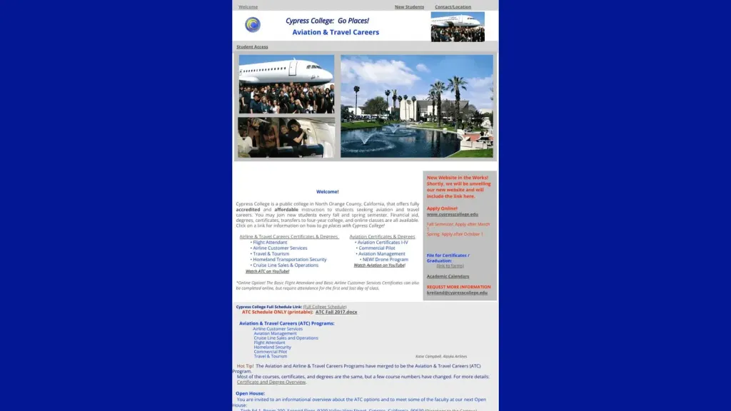 Cypress College website screenshot