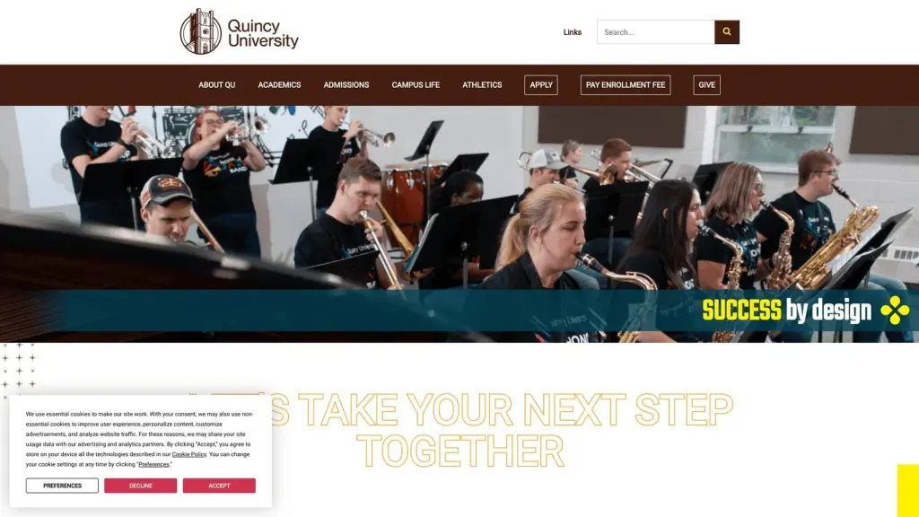 Quincy University website screenshot