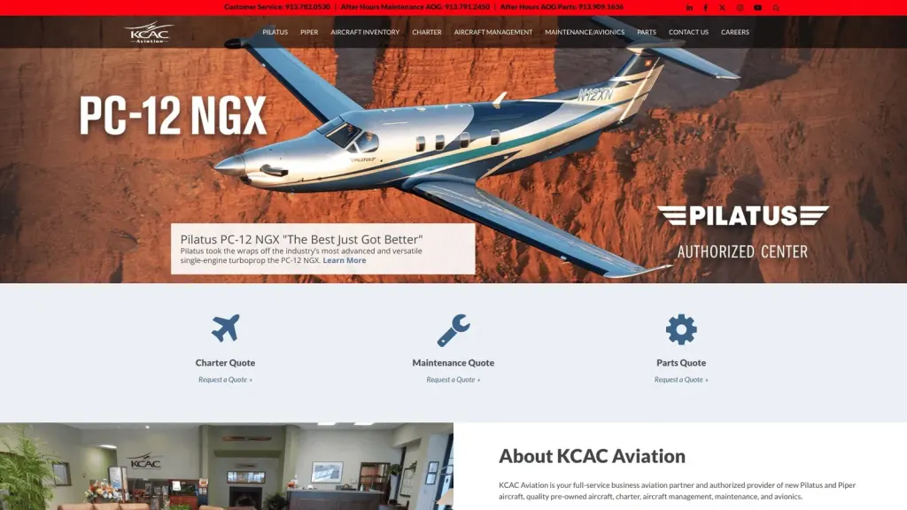 KCAC Aviation website screenshot