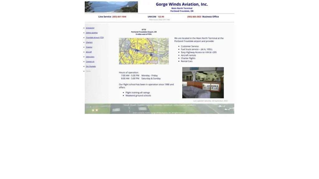 Gorge Winds Aviation, Inc. website screenshot