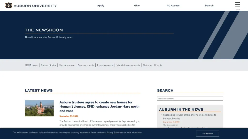 Auburn University website screenshot