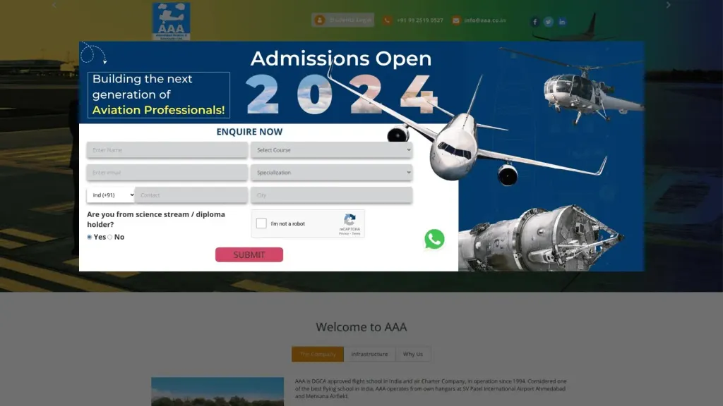Ahmedabad Aviation & Aeronautics Ltd. website screenshot